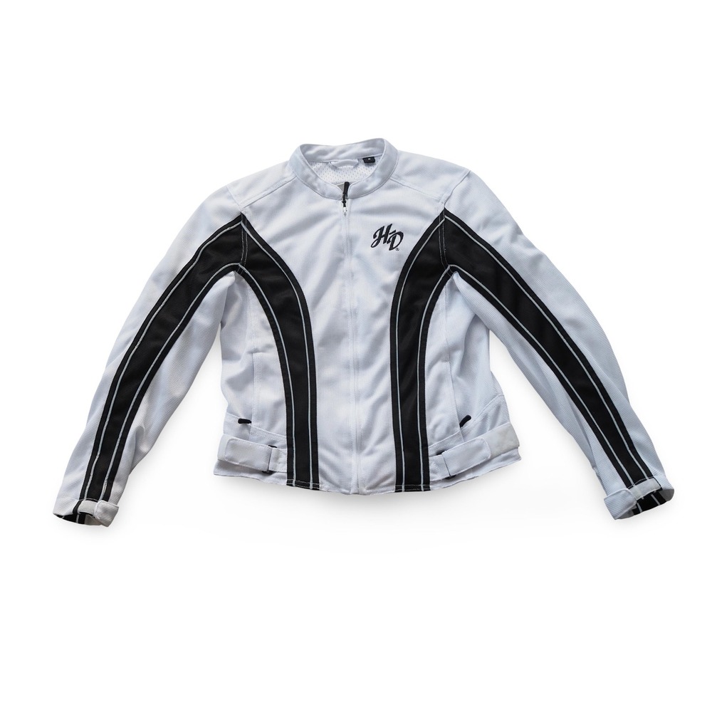 Harley Davidson Womens M Mesh Motorcycle Riding Jacket White Black Reflective